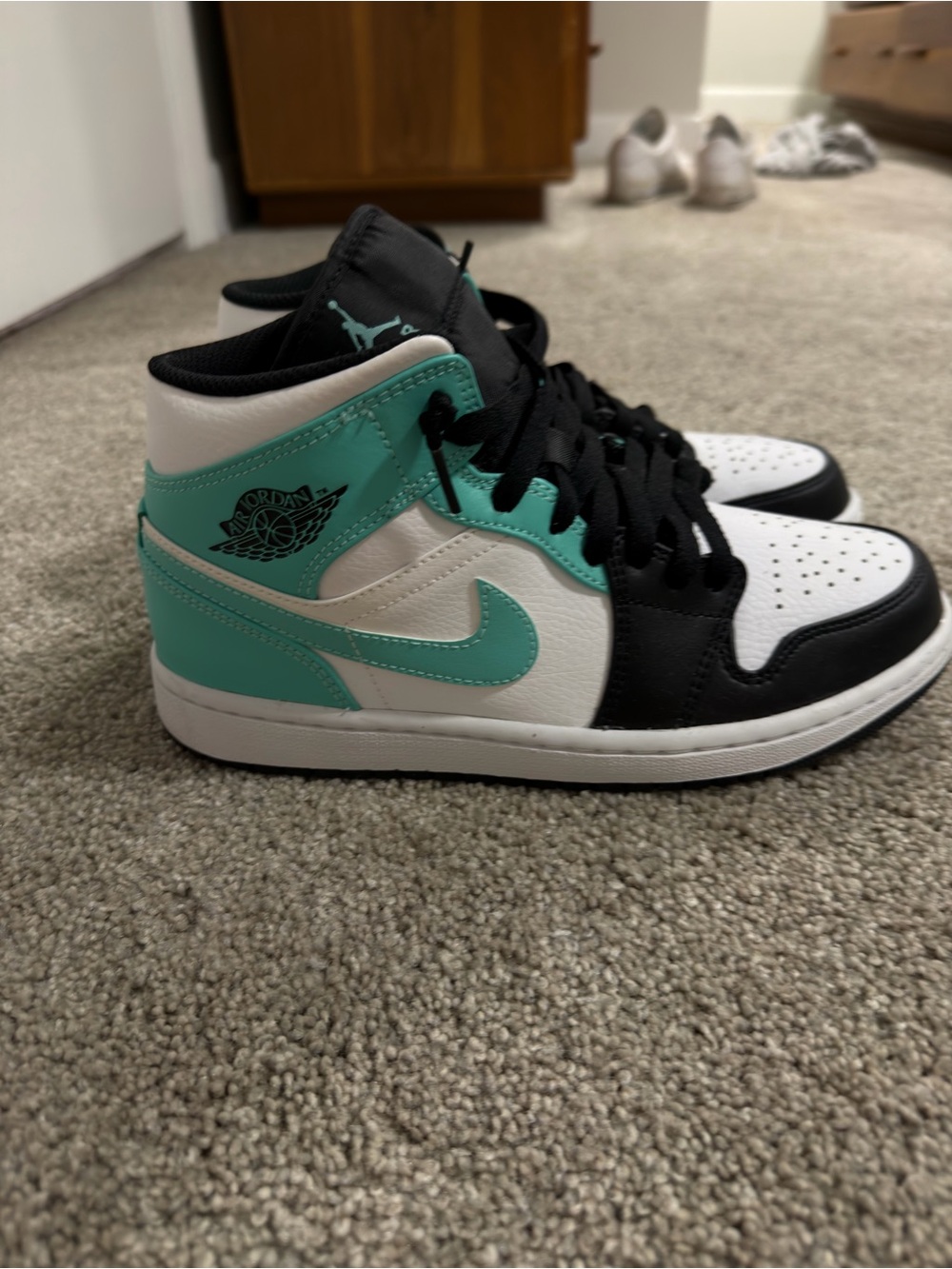 Nike Air Jordan 1 Mid Shoes - White, Black & Teal